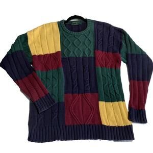 Vtg y2k Geometric Color Block Chunky Knit Sweater X Large crew cotton Pullover